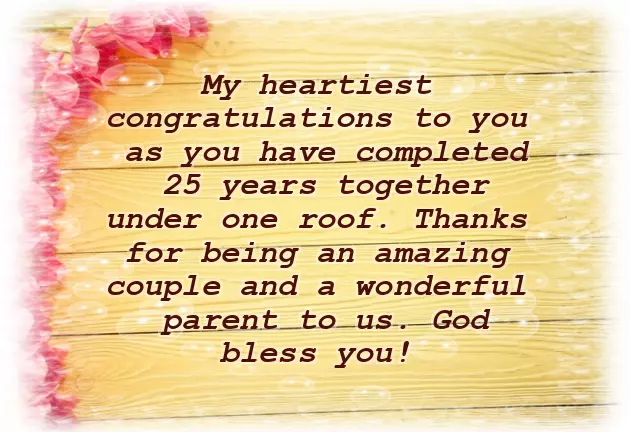 25Th Wedding Anniversary Wishes For Parents From Daughter